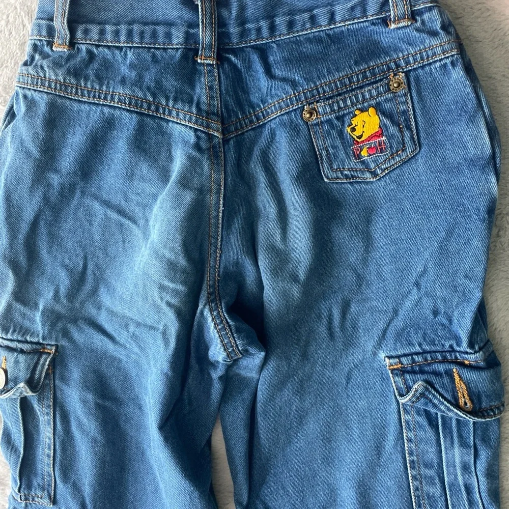Disney Winnie the Pooh Embroidered Blue Denim Cargo Pants Girls size 7